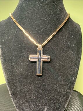 Guess Gold and Black Cross Pendant Necklace
